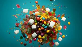 A colorful candy explosion is shown in this image photo