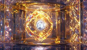 A golden diamond with a logo on it photo