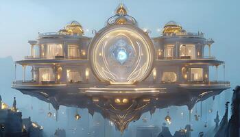 A floating house with a giant eye in the middle photo