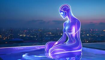 A statue of a woman sitting in a pool of water photo