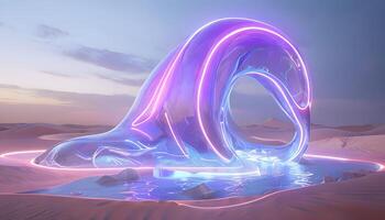A purple wave in the desert with a blue light photo