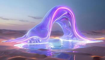 A purple wave in the desert with water photo