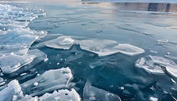 Ice floes are floating on the water photo