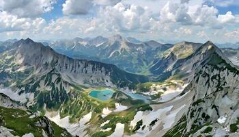 A view of the mountains and lakes in the alps photo