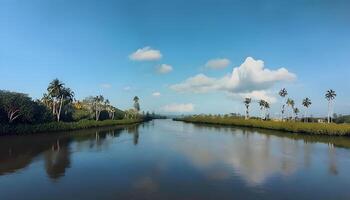 A river with trees and clouds in the background photo
