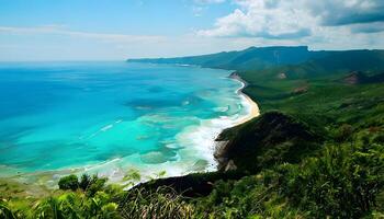 A view of a beautiful beach and ocean photo
