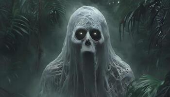 A ghostly face in the jungle with a creepy face photo