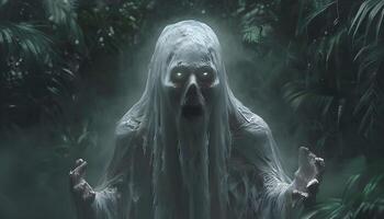 A ghost in the forest with a white face photo