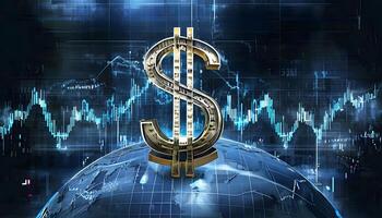 Dollar symbol on a globe with financial charts photo