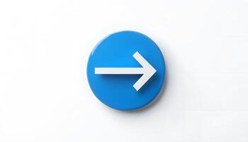 Blue arrow pointing to the right direction on a white background photo