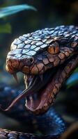 A close up of a snake with its mouth open photo