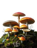A group of mushrooms on a mossy hill photo