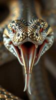 A close up of a snake with its mouth open photo