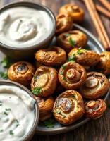 Baked mushrooms with sour cream and parsley photo