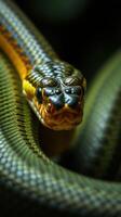 A close up of a snake with its head turned to the side photo