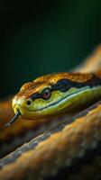 A close up of a yellow snake with its head up photo