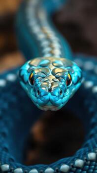 A blue snake with a white and blue pattern photo