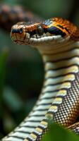 A close up of a snake with its head turned to the side photo