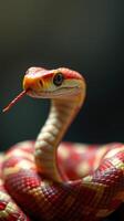 A close up of a red and yellow snake photo