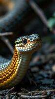 A close up of a snake with its mouth open photo