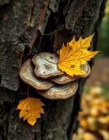 A mushroom on a tree trunk photo