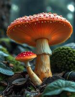 A mushroom with a red cap and white spots photo