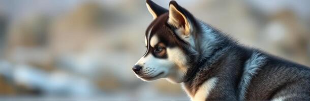 Majestic Siberian husky resting in natural light during a peaceful afternoon photo