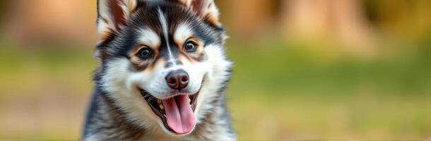 Happy playful dog enjoying a sunny day in the park while showcasing a friendly demeanor and vibrant energy photo