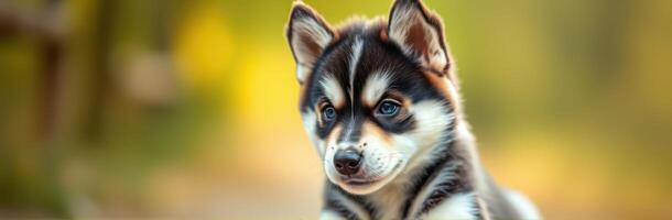 Cute puppy playing outdoors in a sunny garden, showcasing its playful personality and beautiful fur patterns photo