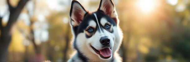 Happy Siberian Husky enjoying a sunny day at the park photo