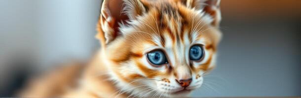 Curious kitten with blue eyes exploring its surroundings in a cozy indoor space photo