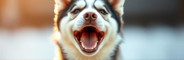 Happy husky enjoying a sunny afternoon outdoors, capturing pure joy and playfulness with a joyful expression photo