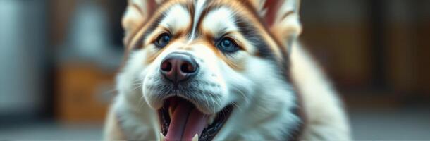 Happy dog enjoying playtime indoors with vibrant expressions and playful demeanor in a cozy environment photo