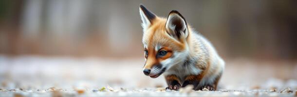 Young fox exploring its forest habitat on a sunny day in autumn photo