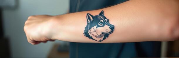 Unique geometric wolf tattoo on forearm showcases artistic expression and personal style photo