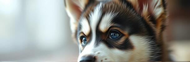 Curious corgi puppy gazes intently while exploring its cozy indoor environment during a sunny afternoon photo
