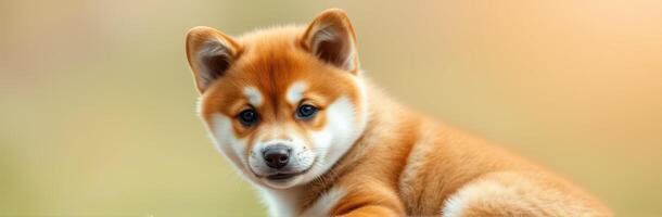Adorable shiba inu puppy relaxing in a sunny outdoor setting during early morning hours photo