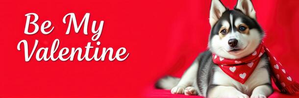 Cute dog in red scarf celebrating Valentine's Day with a joyful expression in a cozy indoor setting photo