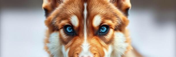 Stunning close-up of a dog with striking blue eyes showcasing expressive features and beautiful fur photo