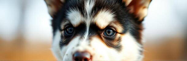 Curious puppy explores outdoor surroundings with bright eyes in soft sunlight during a warm afternoon photo