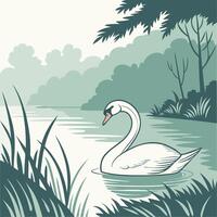 The illustration of swan bird on lake vector