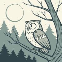 Illustration of owl bird on tree branch vector