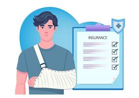 Flat style illustration A person with a broken arm had his arm wrapped in plaster. vector