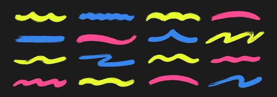 Set of hand drawn brush strokes and highlights with organic texture. Color grunge brushstroke illustration on a blackboard. vector