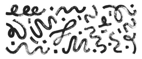 Set of curve brush strokes with organic texture. Abstract hand drawn elements painted by dry brush. illustration. vector