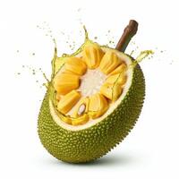 Freshly sliced ripe jackfruit bursting open with seed showcasing its juicy interior photo