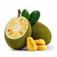 Sliced ripe jackfruit with seed bursting open, showcasing its vibrant and juicy texture photo