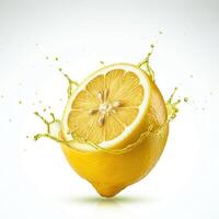 Zesty lemon slice bursting open with juiciness on white background photo