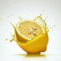 Fresh half slice juicy lemon bursting open isolated on white background citrus fruit photography photo