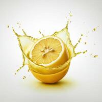 Tangy lemon half slice bursting open on white background for culinary arts photo